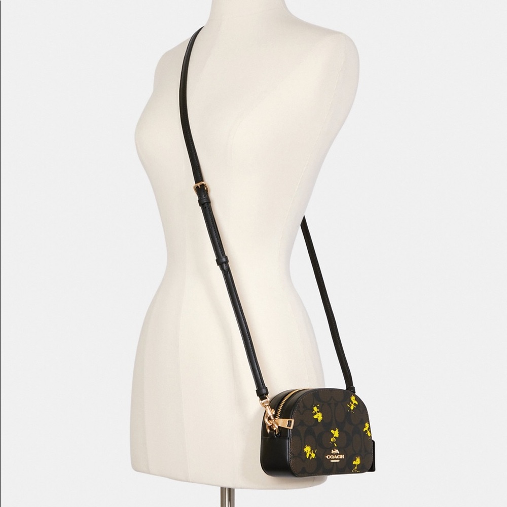 Nwt! Coach Peanuts Mini Serena Crossbody Signature with Woodstock Print - Picture 11 of 13